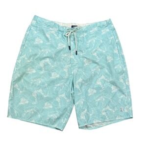 JOHNNIE-O Men's L Blue White Palm‎ Leaf Print Board Shorts Swim Trunks L